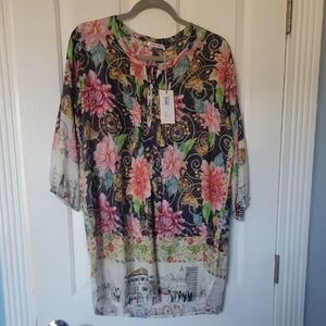 Johnny Was Uptown Claire Tunic Floral Top Shirt New Nwt Silk Small
